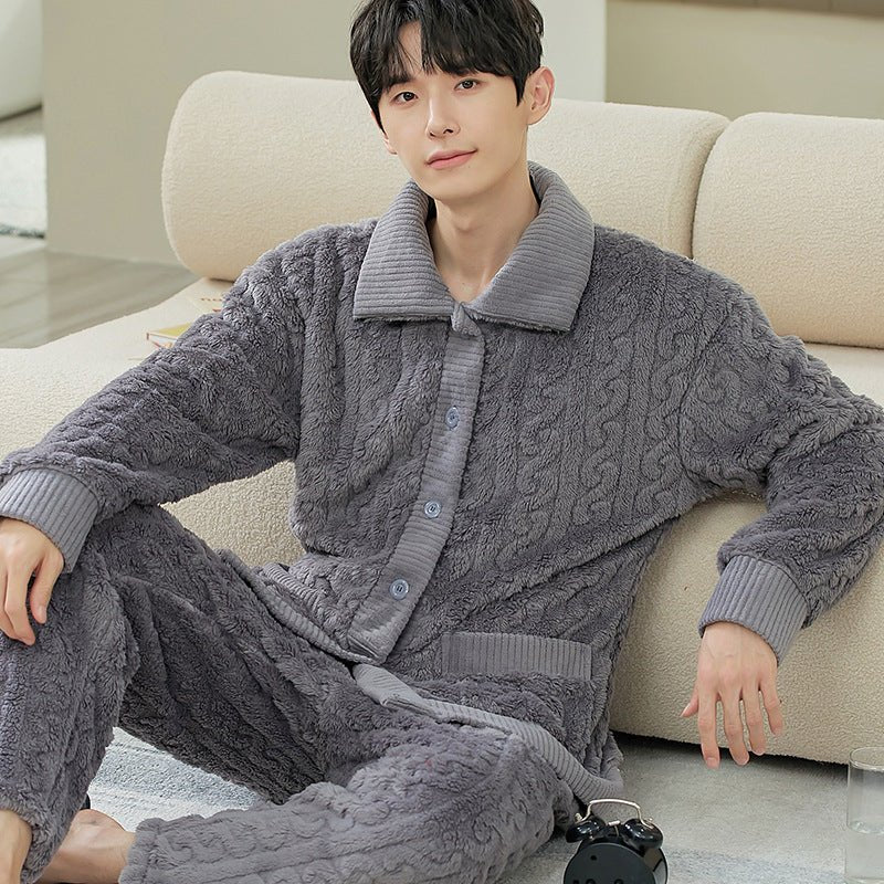 Men's Long Sleeve Cardigan Pajamas Outer Wear Coral Fleece Home Wear - pokemab737e5d814d7295262a65e748885e7f5