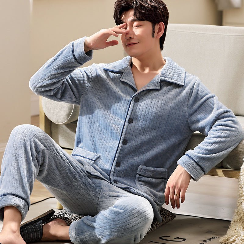 Men's Long Sleeve Cardigan Pajamas Outer Wear Coral Fleece Home Wear - pokema37954116ee3968feb943d34a85b3bfe4