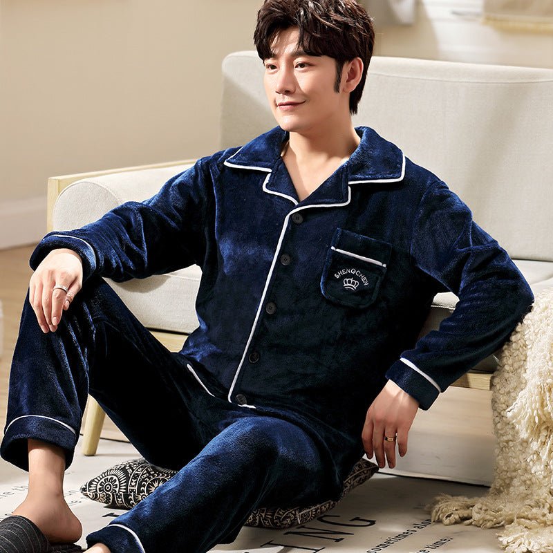 Men's Long Sleeve Cardigan Pajamas Outer Wear Coral Fleece Home Wear - pokema3f792281221024e9e3fb7f3400eac56b
