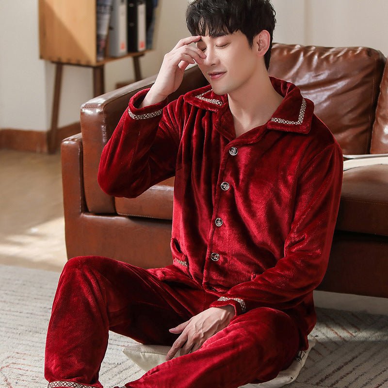 Men's Long Sleeve Cardigan Pajamas Outer Wear Coral Fleece Home Wear - pokemaaaaa79313d1ae228ebe90871274aff6b
