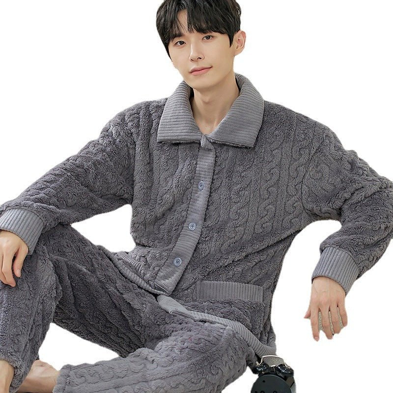 Men's Long Sleeve Cardigan Pajamas Outer Wear Coral Fleece Home Wear - pokemaaf5ced7de85580238fe04e08e2c2cccf