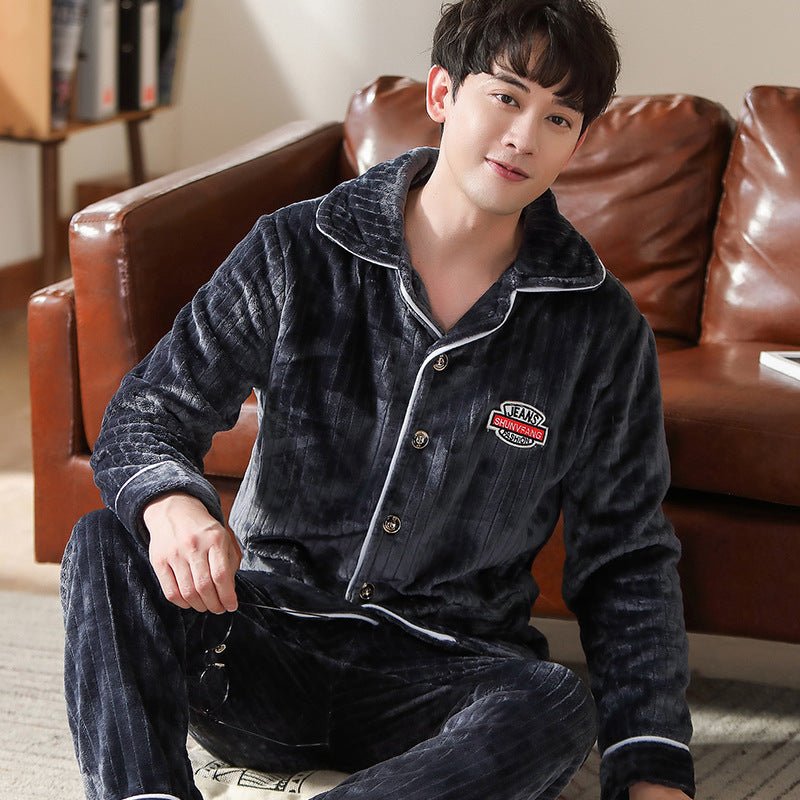 Men's Long Sleeve Cardigan Pajamas Outer Wear Coral Fleece Home Wear - pokema5c2dbbe4594c162108d34141707ebeef