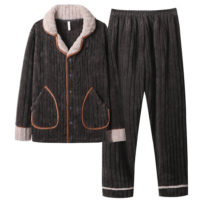 Men's Long Sleeve Cardigan Pajamas Outer Wear Coral Fleece Home Wear - pokema7c824e47cfe41c2905a02f4ab08b911
