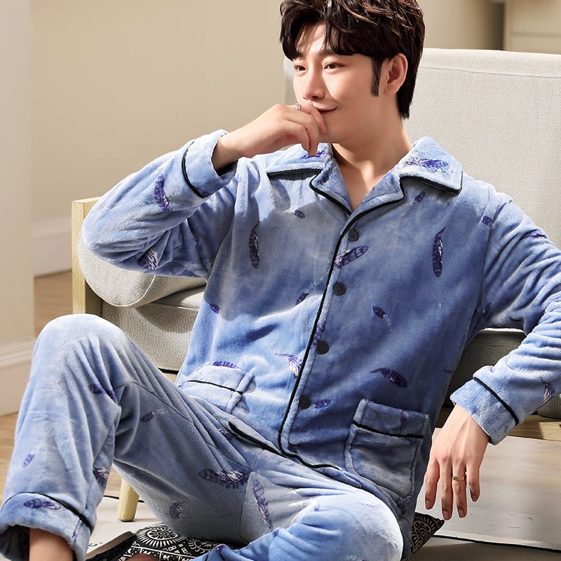 Men's Long Sleeve Cardigan Pajamas Outer Wear Coral Fleece Home Wear - pokema110987a8f9ccaf294b0c45f6768bcfd0