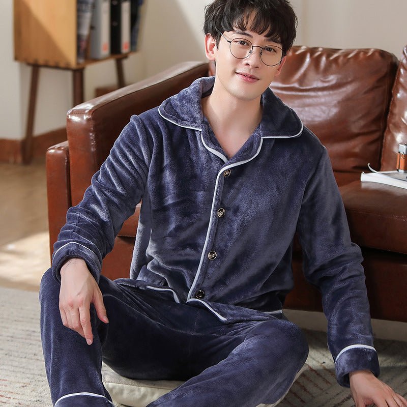 Men's Long Sleeve Cardigan Pajamas Outer Wear Coral Fleece Home Wear - pokemab8bfd20b3c59d5d982829558ed3d8ba1
