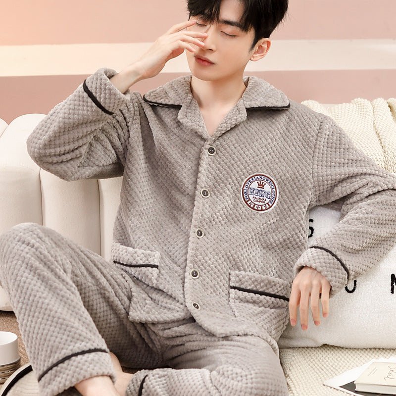 Men's Long Sleeve Cardigan Pajamas Outer Wear Coral Fleece Home Wear - pokema425c51df0b59e128f2470f623e841fa5