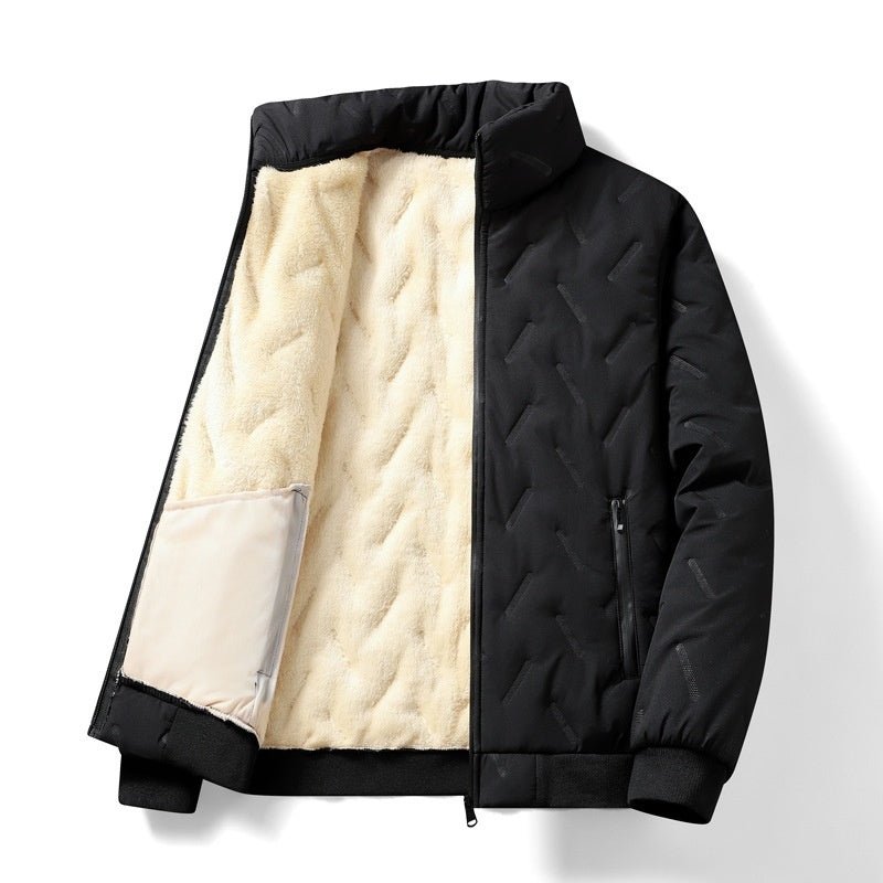 Mens Mid-Length Padded Fleece-Lined Cotton Coat With A Collar For Warmth - pokema19bc75a23ab40f2e9c096abf45df8a10