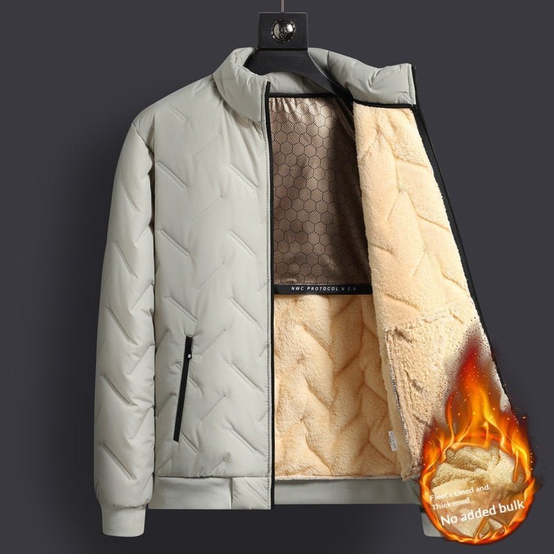 Mens Mid-Length Padded Fleece-Lined Cotton Coat With A Collar For Warmth - pokemafcb3c89828d6e7520afa078983687152