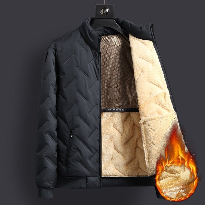 Mens Mid-Length Padded Fleece-Lined Cotton Coat With A Collar For Warmth - pokema4f184aab952bb02780e1c88fb0904f12