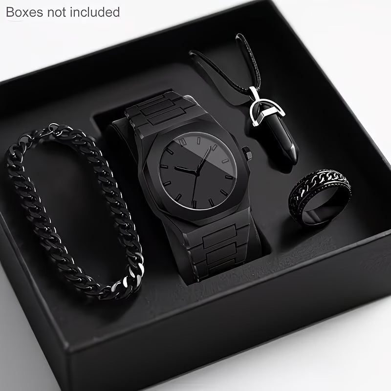 Mens Quartz Watch Necklace Bracelet Set - pokemacc5265b445c2482ff59923e2b4f8b03e