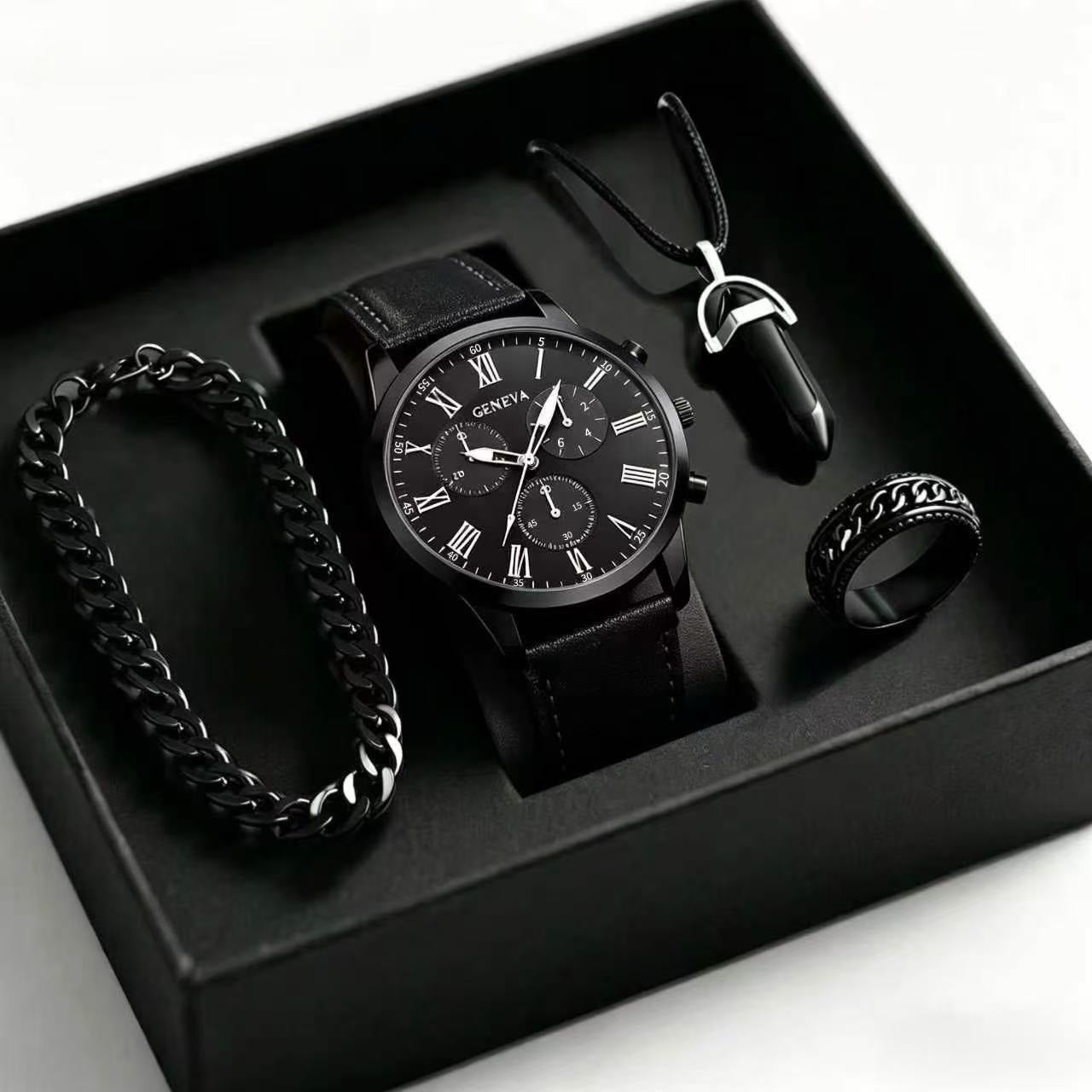 Mens Quartz Watch Necklace Bracelet Set - pokema5de7cf8789709802818e74697d018003