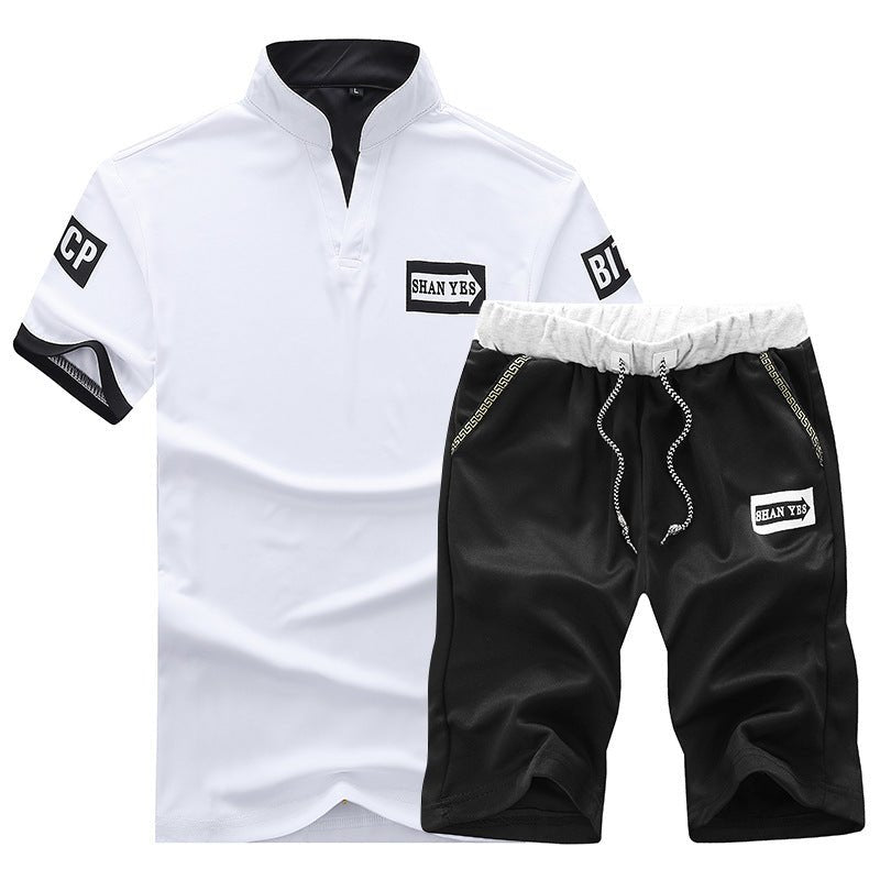 Men'S Short-Sleeved V-Neck Casual Suit T-Shirt Sports Outdoor New Men'S Short-Sleeved Two-Piece Suit - pokema29b70be6cdd39781b4bf875262f3522a