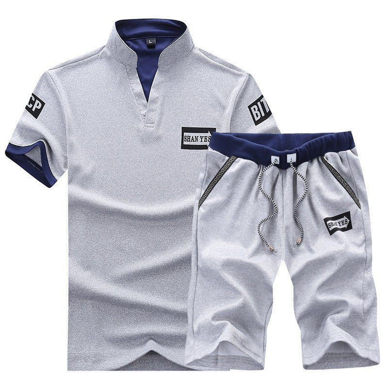 Men'S Short-Sleeved V-Neck Casual Suit T-Shirt Sports Outdoor New Men'S Short-Sleeved Two-Piece Suit - pokema139026737a3cfe079950ddc8d643394c