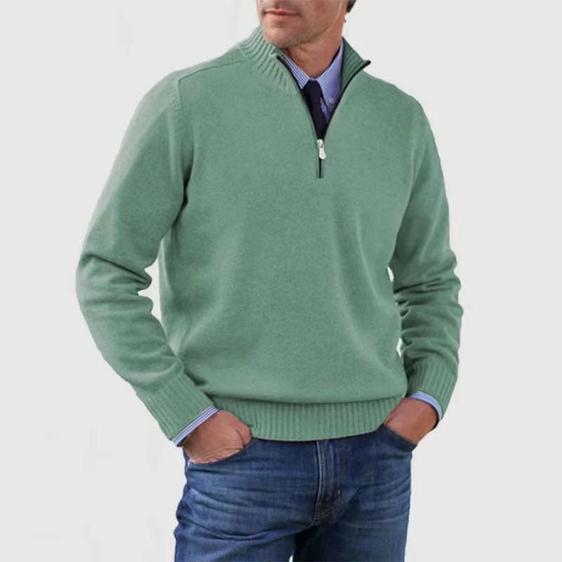 Men's Stand Collar Zipper Sweater Winter Fashion Solid Color Long Sleeve Knitted Top Clothing - pokemaed9ef745fdc158a78044f8f4ad1d2c5a