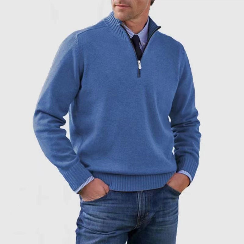 Men's Stand Collar Zipper Sweater Winter Fashion Solid Color Long Sleeve Knitted Top Clothing - pokemae9976b49bced86e77d5177ba71e6e875