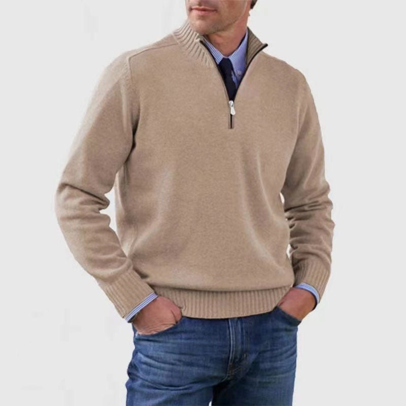 Men's Stand Collar Zipper Sweater Winter Fashion Solid Color Long Sleeve Knitted Top Clothing - pokema2ecb3bf42669fd25ea11514c6926d907