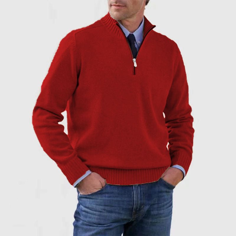Men's Stand Collar Zipper Sweater Winter Fashion Solid Color Long Sleeve Knitted Top Clothing - pokema5b2ef9c2d07f3a47e8630ee5467f124a