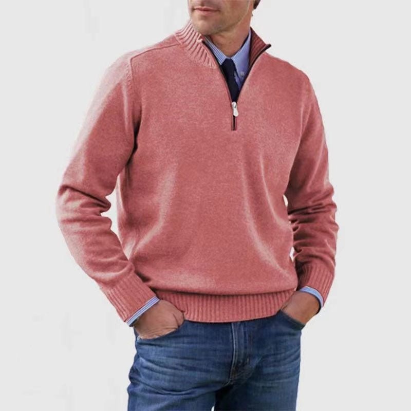 Men's Stand Collar Zipper Sweater Winter Fashion Solid Color Long Sleeve Knitted Top Clothing - pokemaddc741c3a6bbec360f06cda8fddf424