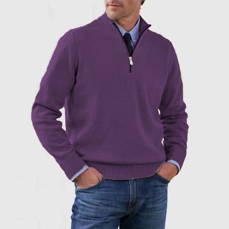 Men's Stand Collar Zipper Sweater Winter Fashion Solid Color Long Sleeve Knitted Top Clothing - pokemaa2f472dc4354f6ff5fd381d3d1e51305