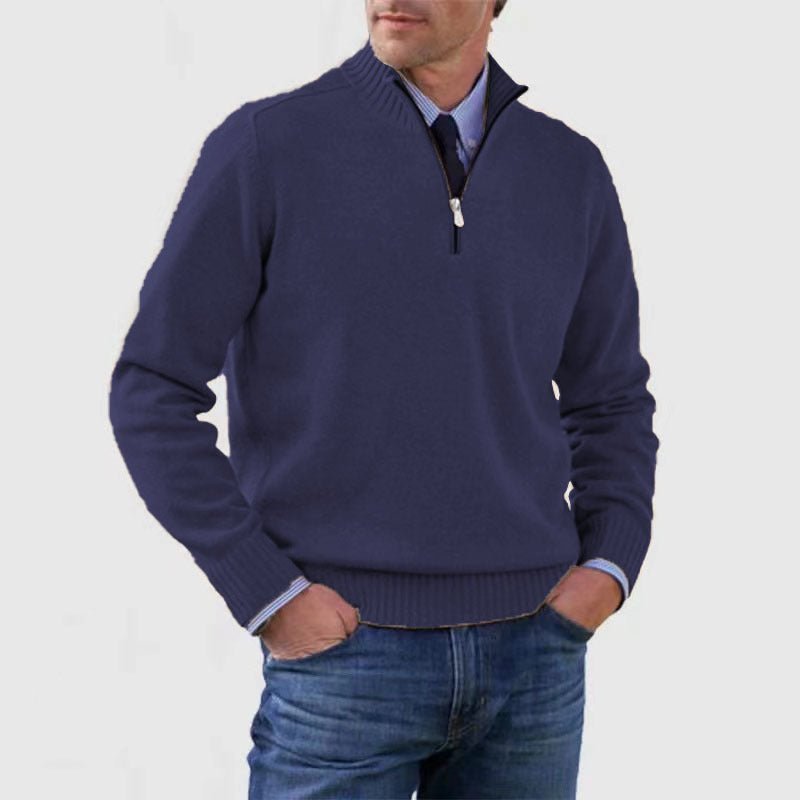Men's Stand Collar Zipper Sweater Winter Fashion Solid Color Long Sleeve Knitted Top Clothing - pokema1071f515b7f13470e6278fbd2e363649