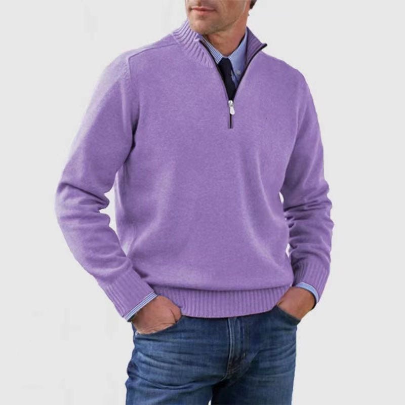 Men's Stand Collar Zipper Sweater Winter Fashion Solid Color Long Sleeve Knitted Top Clothing - pokemaad7c44307adf5ef0c87a601fce46bde7
