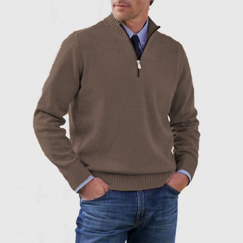 Men's Stand Collar Zipper Sweater Winter Fashion Solid Color Long Sleeve Knitted Top Clothing - pokema45b9581736d5301aa85fd26c0d534366