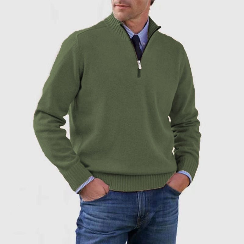 Men's Stand Collar Zipper Sweater Winter Fashion Solid Color Long Sleeve Knitted Top Clothing - pokema73c7788bdc963ae5f825401537ca9f4f