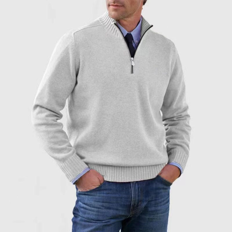 Men's Stand Collar Zipper Sweater Winter Fashion Solid Color Long Sleeve Knitted Top Clothing - pokema839f02d8cdb6b69ddca3c2c599c9db10