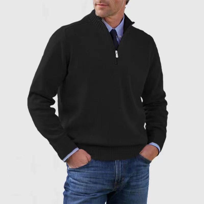 Men's Stand Collar Zipper Sweater Winter Fashion Solid Color Long Sleeve Knitted Top Clothing - pokema29833f05a8fb57ab580dff7d129a628e