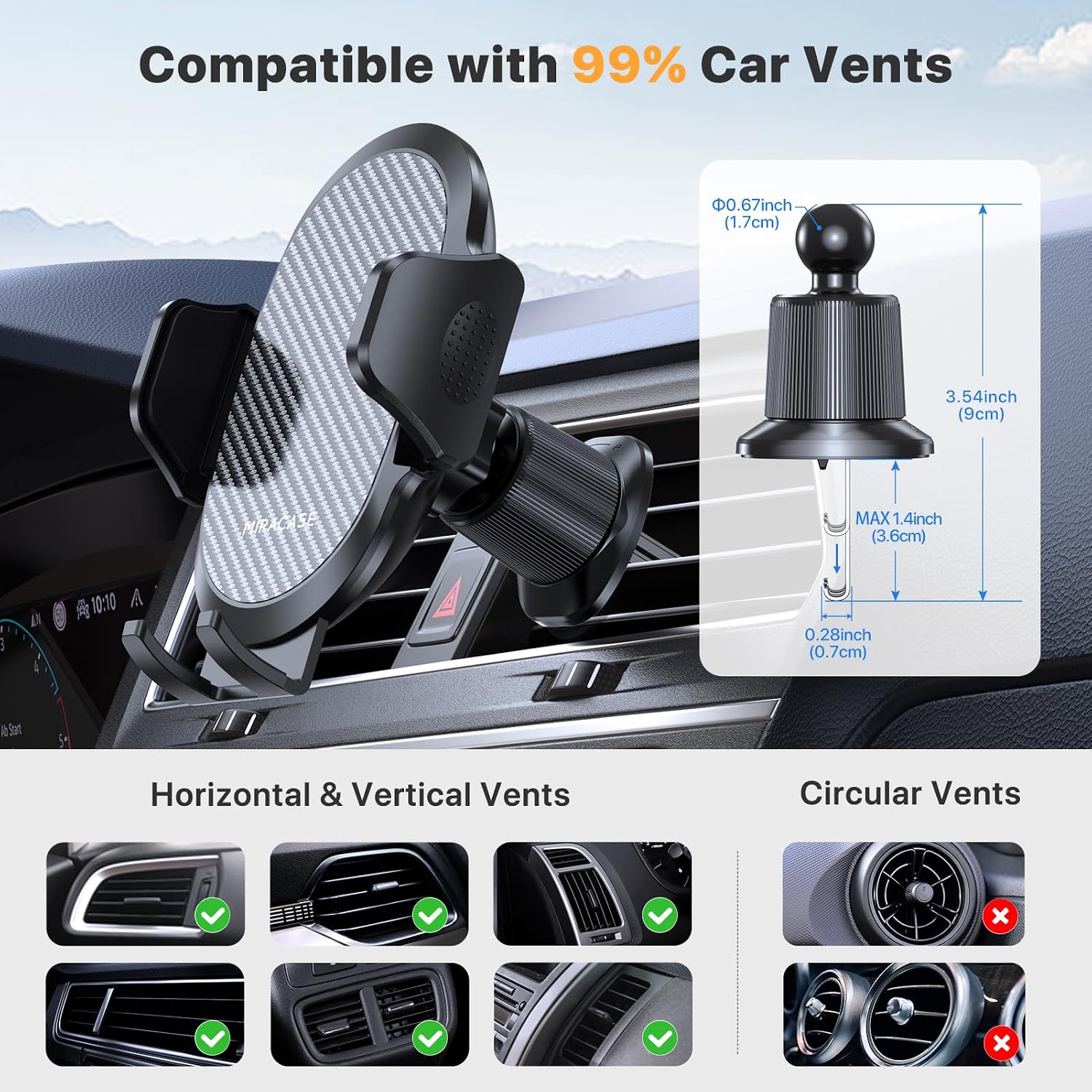 Miracase Phone Holder Car Mount:Universal Air Vent Cellphone Stand Brakect with Metal Hook Clip,360 Rotating Carmount Accessories for iPhone 17/16/15/14/13/12 Pro Max,Galaxy,Camera,Black - pokemaMiracase Phone Holder Car Mount:Universal Air Vent Cellphone Stand Brakect with Metal Hook Clip,360 Rotating Carmount Accessories for iPhone 17/16/15/14/13/12 Pro Max,Galaxy,Camera,Black