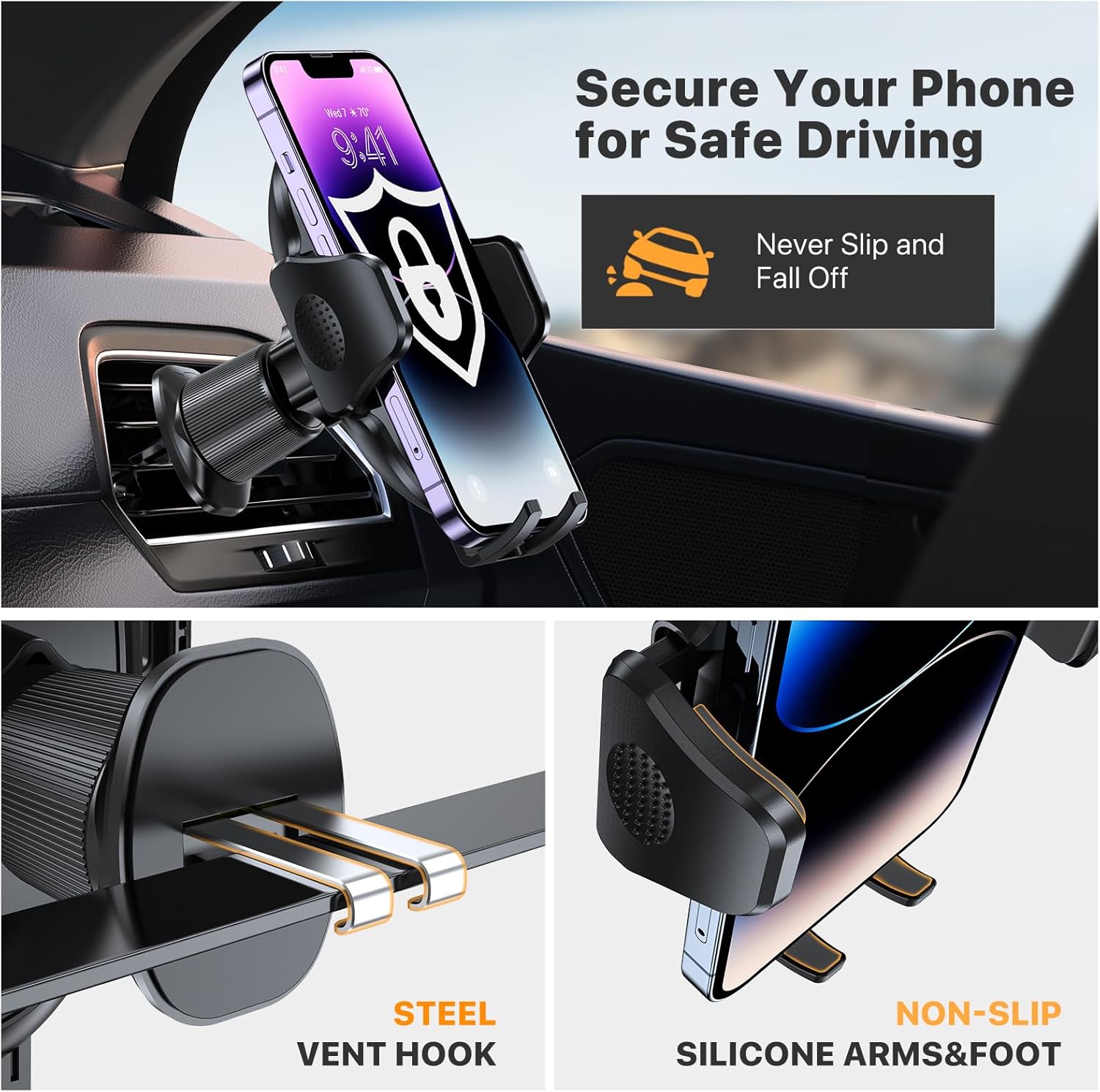 Miracase Phone Holder Car Mount:Universal Air Vent Cellphone Stand Brakect with Metal Hook Clip,360 Rotating Carmount Accessories for iPhone 17/16/15/14/13/12 Pro Max,Galaxy,Camera,Black - pokemaMiracase Phone Holder Car Mount:Universal Air Vent Cellphone Stand Brakect with Metal Hook Clip,360 Rotating Carmount Accessories for iPhone 17/16/15/14/13/12 Pro Max,Galaxy,Camera,Black