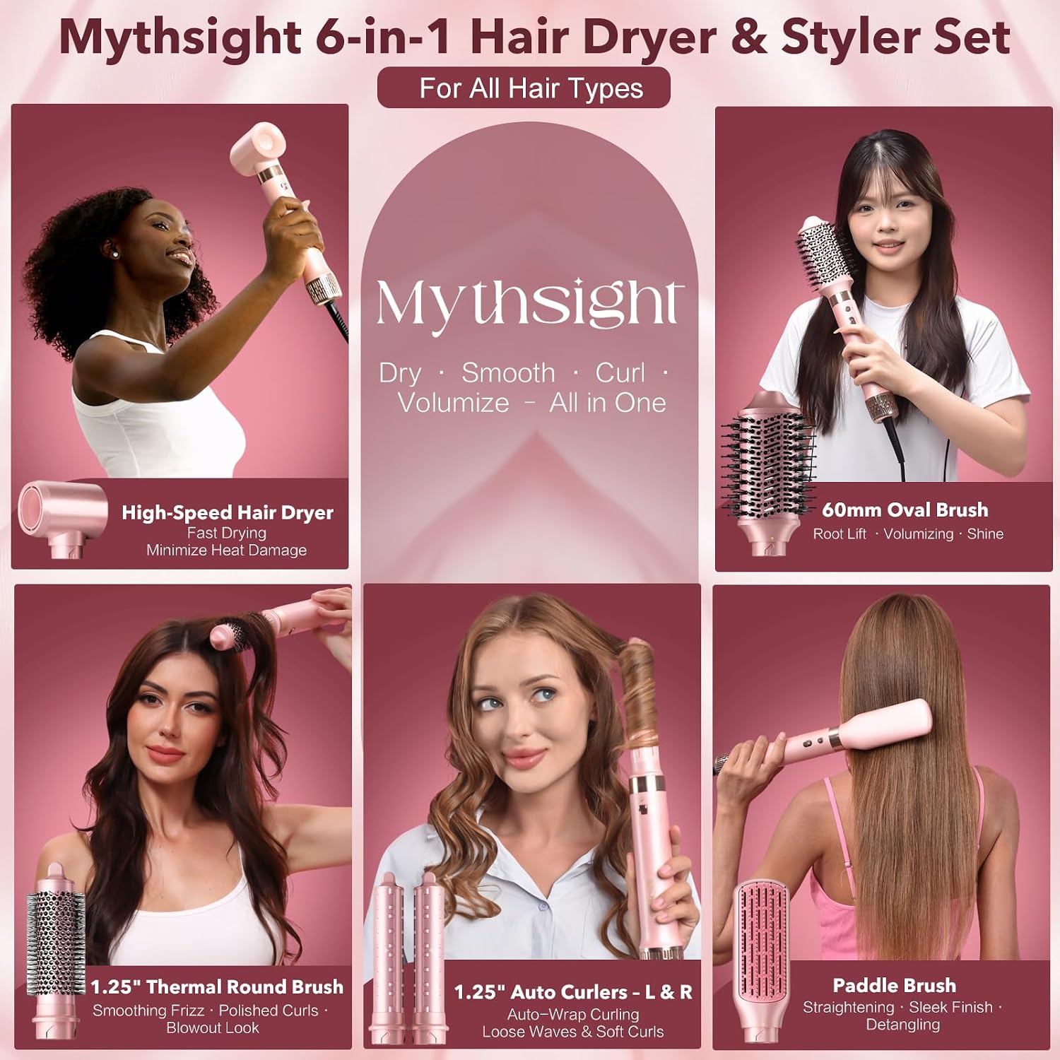Mythsight StyleVibe 6-in-1 Air Styler, Hair Dryer & Blow Dryer Brush with Auto Wrap Curl L/R, Fast Drying, Smooth Blowouts, Root-Lift Volume, No Heat Damage Frizz-Free Thermal Brush with Travel Bag - pokemaMythsight StyleVibe 6-in-1 Air Styler, Hair Dryer & Blow Dryer Brush with Auto Wrap Curl L/R, Fast Drying, Smooth Blowouts, Root-Lift Volume, No Heat Damage Frizz-Free Thermal Brush with Travel Bag