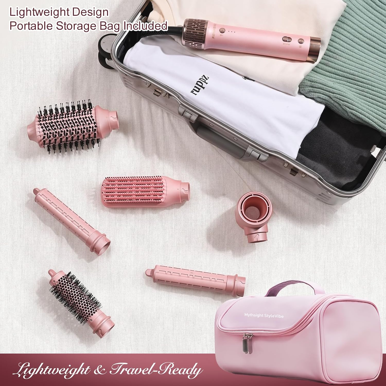 Mythsight StyleVibe 6-in-1 Air Styler, Hair Dryer & Blow Dryer Brush with Auto Wrap Curl L/R, Fast Drying, Smooth Blowouts, Root-Lift Volume, No Heat Damage Frizz-Free Thermal Brush with Travel Bag - pokemaMythsight StyleVibe 6-in-1 Air Styler, Hair Dryer & Blow Dryer Brush with Auto Wrap Curl L/R, Fast Drying, Smooth Blowouts, Root-Lift Volume, No Heat Damage Frizz-Free Thermal Brush with Travel Bag