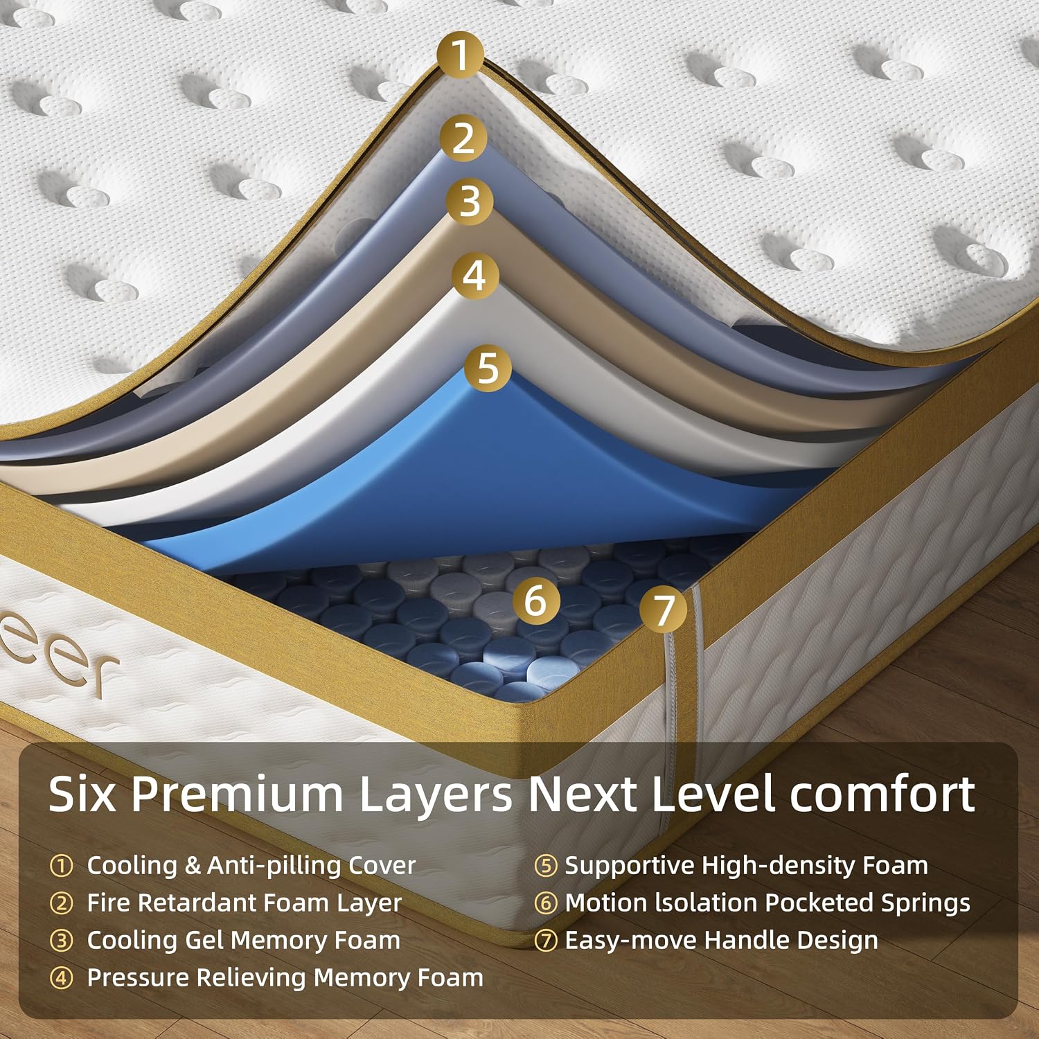 Naiveer Cool Gel Memory Foam Hybrid Mattress, 10 Inch King Size Mattress in A Box with Pocket Springs for Cool Sleep & Pressure Relief, Medium Firm Feeling with CertiPUR-US Certified Foam - pokemaNaiveer Cool Gel Memory Foam Hybrid Mattress, 10 Inch King Size Mattress in A Box with Pocket Springs for Cool Sleep & Pressure Relief, Medium Firm Feeling with CertiPUR-US Certified Foam