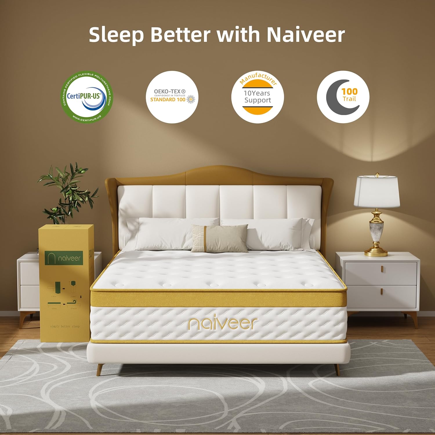 Naiveer Cool Gel Memory Foam Hybrid Mattress, 10 Inch King Size Mattress in A Box with Pocket Springs for Cool Sleep & Pressure Relief, Medium Firm Feeling with CertiPUR-US Certified Foam - pokemaNaiveer Cool Gel Memory Foam Hybrid Mattress, 10 Inch King Size Mattress in A Box with Pocket Springs for Cool Sleep & Pressure Relief, Medium Firm Feeling with CertiPUR-US Certified Foam