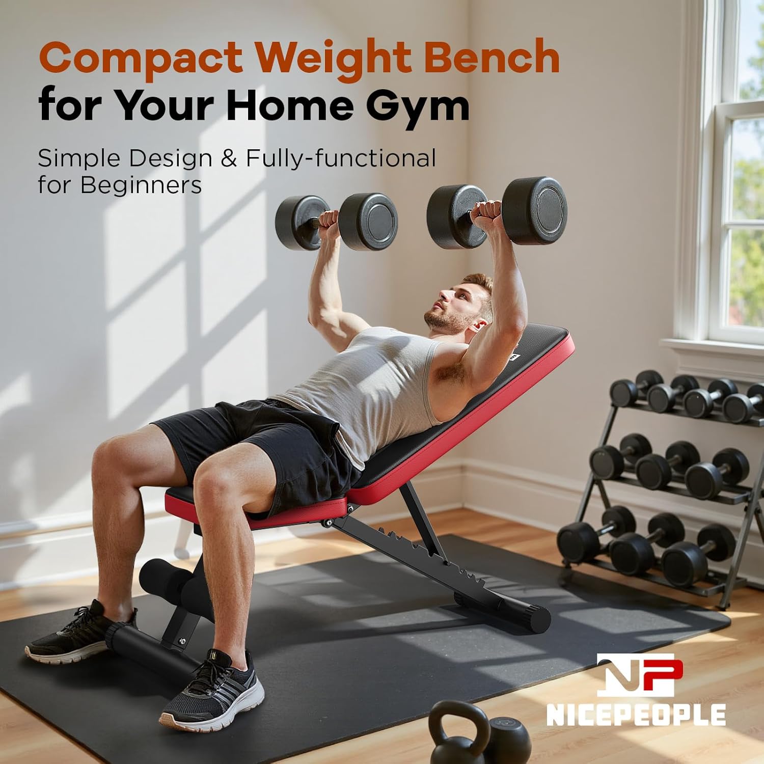NICEPEOPLE Foldable Basic Weight Bench for Home Gym, Workout Bench with 8 Backrests, 660LBS Weight Capacity Adjustable Bench - pokemaNICEPEOPLE Foldable Basic Weight Bench for Home Gym, Workout Bench with 8 Backrests, 660LBS Weight Capacity Adjustable Bench