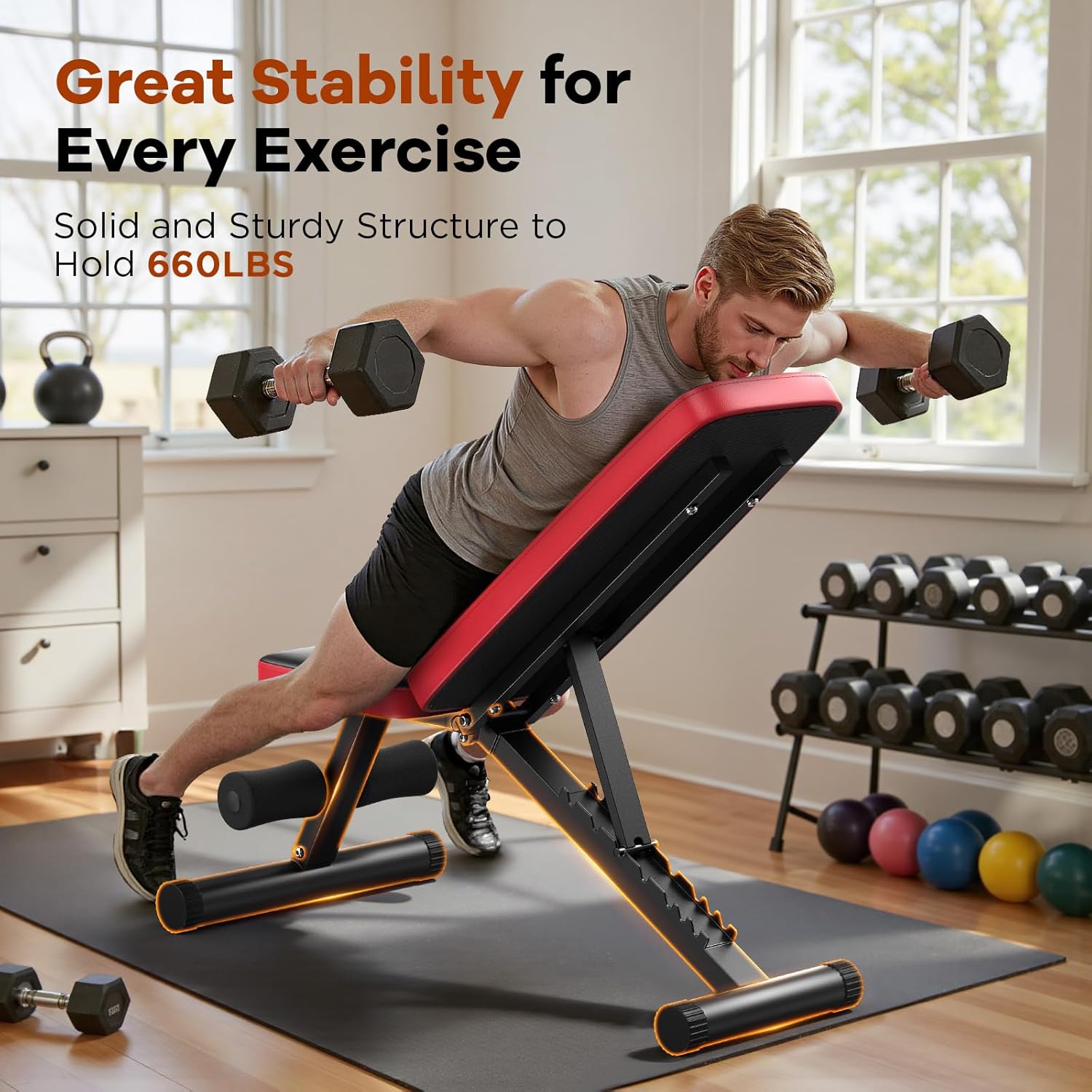 NICEPEOPLE Foldable Basic Weight Bench for Home Gym, Workout Bench with 8 Backrests, 660LBS Weight Capacity Adjustable Bench - pokemaNICEPEOPLE Foldable Basic Weight Bench for Home Gym, Workout Bench with 8 Backrests, 660LBS Weight Capacity Adjustable Bench