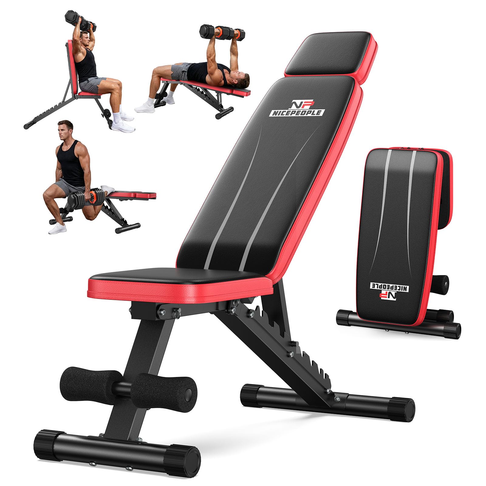 NICEPEOPLE Foldable Basic Weight Bench for Home Gym, Workout Bench with 8 Backrests, 660LBS Weight Capacity Adjustable Bench - pokemaNICEPEOPLE Foldable Basic Weight Bench for Home Gym, Workout Bench with 8 Backrests, 660LBS Weight Capacity Adjustable Bench