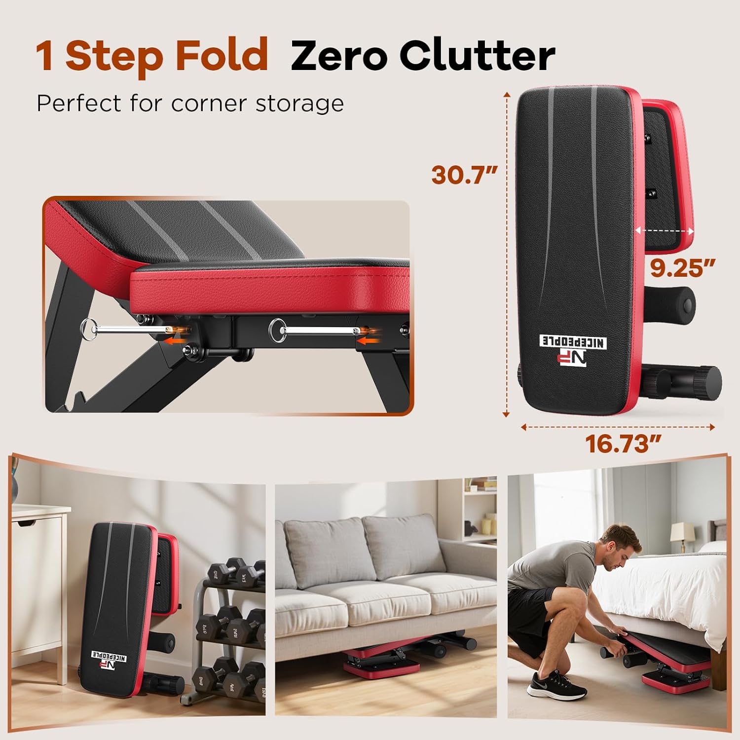 NICEPEOPLE Foldable Basic Weight Bench for Home Gym, Workout Bench with 8 Backrests, 660LBS Weight Capacity Adjustable Bench - pokemaNICEPEOPLE Foldable Basic Weight Bench for Home Gym, Workout Bench with 8 Backrests, 660LBS Weight Capacity Adjustable Bench