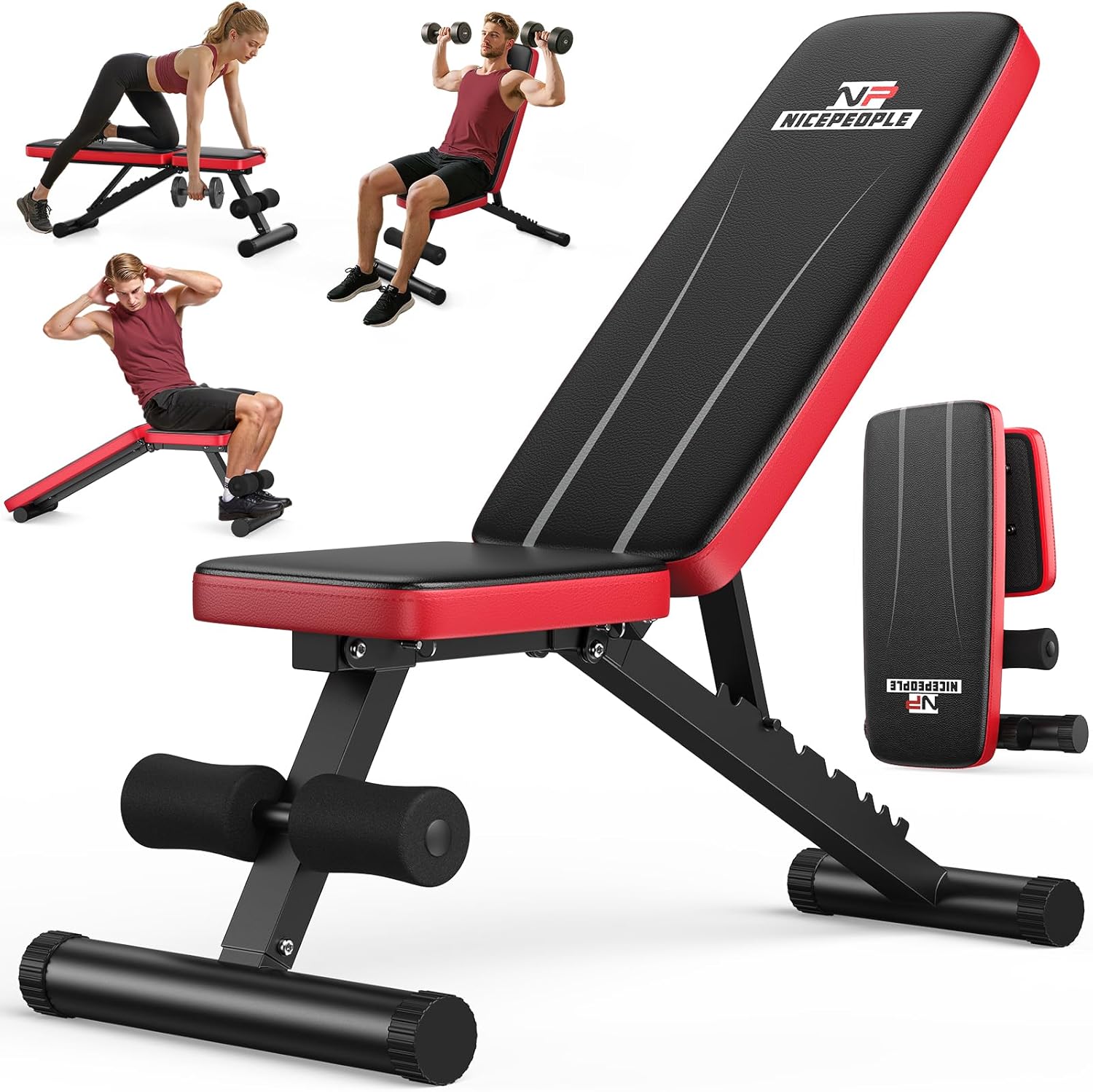 NICEPEOPLE Foldable Basic Weight Bench for Home Gym, Workout Bench with 8 Backrests, 660LBS Weight Capacity Adjustable Bench - pokemaNICEPEOPLE Foldable Basic Weight Bench for Home Gym, Workout Bench with 8 Backrests, 660LBS Weight Capacity Adjustable Bench