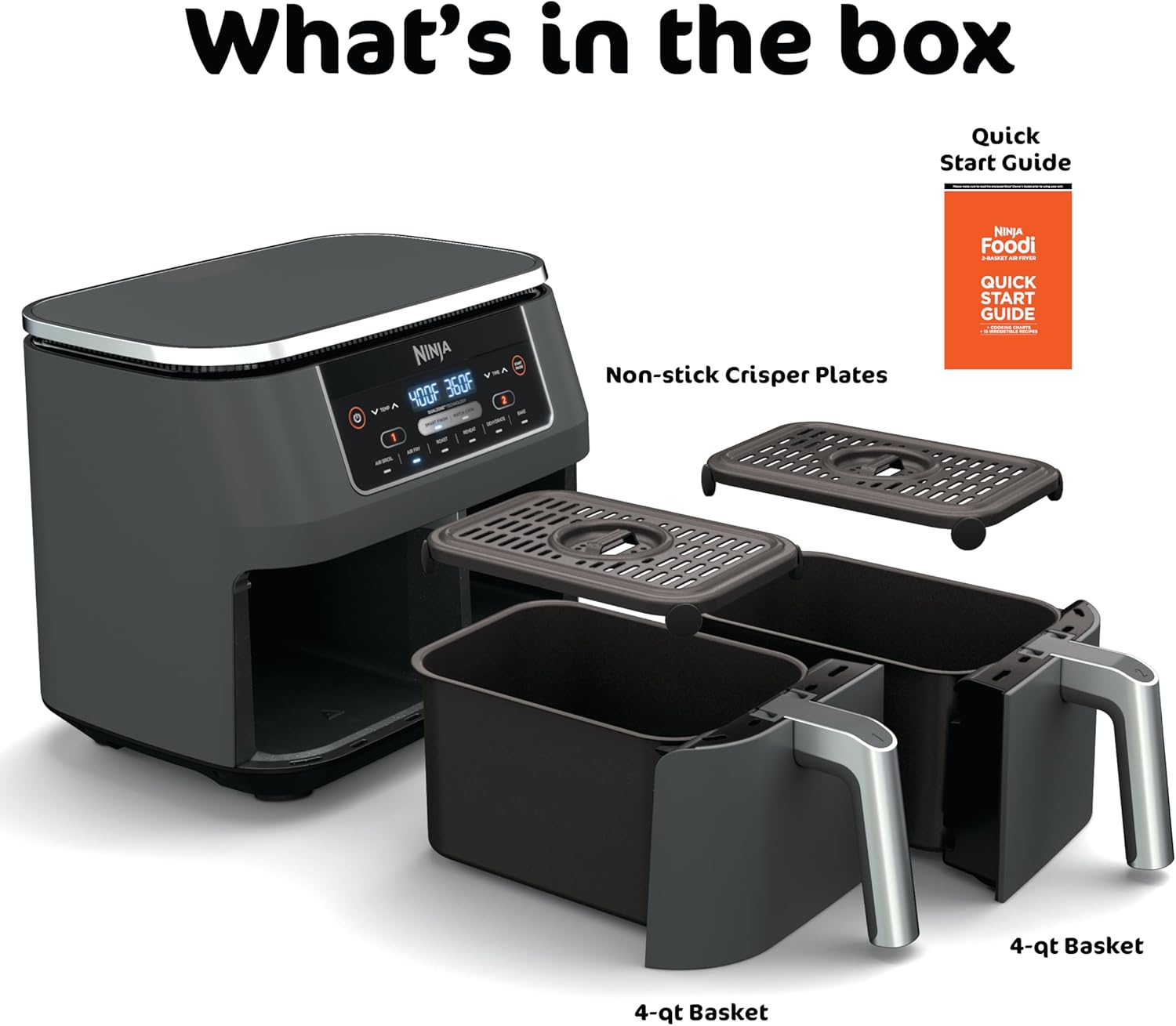 Ninja Foodi 6-in-1 8-qt. (7.6L) 2-Basket Air Fryer DualZone Technology, Match Cook & Smart Finish to Roast, Broil, Dehydrate & More for Quick, Easy Meals, Slate Grey (DZ201C) Canadian Version - pokemaNinja Foodi 6-in-1 8-qt. (7.6L) 2-Basket Air Fryer DualZone Technology, Match Cook & Smart Finish to Roast, Broil, Dehydrate & More for Quick, Easy Meals, Slate Grey (DZ201C) Canadian Version
