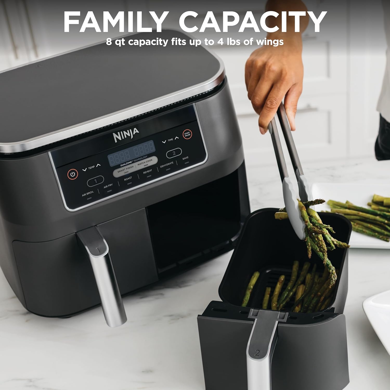 Ninja Foodi 6-in-1 8-qt. (7.6L) 2-Basket Air Fryer DualZone Technology, Match Cook & Smart Finish to Roast, Broil, Dehydrate & More for Quick, Easy Meals, Slate Grey (DZ201C) Canadian Version - pokemaNinja Foodi 6-in-1 8-qt. (7.6L) 2-Basket Air Fryer DualZone Technology, Match Cook & Smart Finish to Roast, Broil, Dehydrate & More for Quick, Easy Meals, Slate Grey (DZ201C) Canadian Version