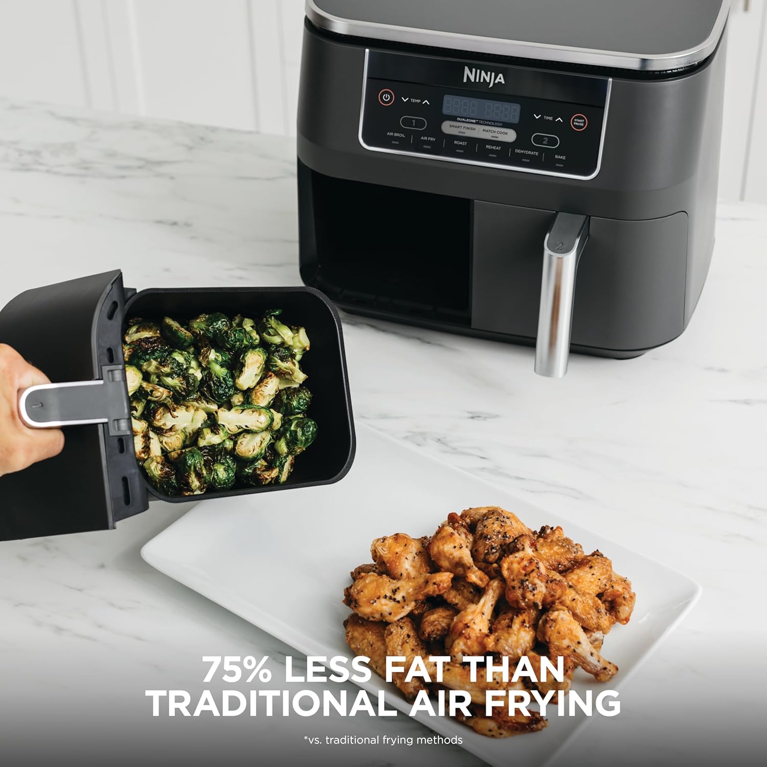 Ninja Foodi 6-in-1 8-qt. (7.6L) 2-Basket Air Fryer DualZone Technology, Match Cook & Smart Finish to Roast, Broil, Dehydrate & More for Quick, Easy Meals, Slate Grey (DZ201C) Canadian Version - pokemaNinja Foodi 6-in-1 8-qt. (7.6L) 2-Basket Air Fryer DualZone Technology, Match Cook & Smart Finish to Roast, Broil, Dehydrate & More for Quick, Easy Meals, Slate Grey (DZ201C) Canadian Version