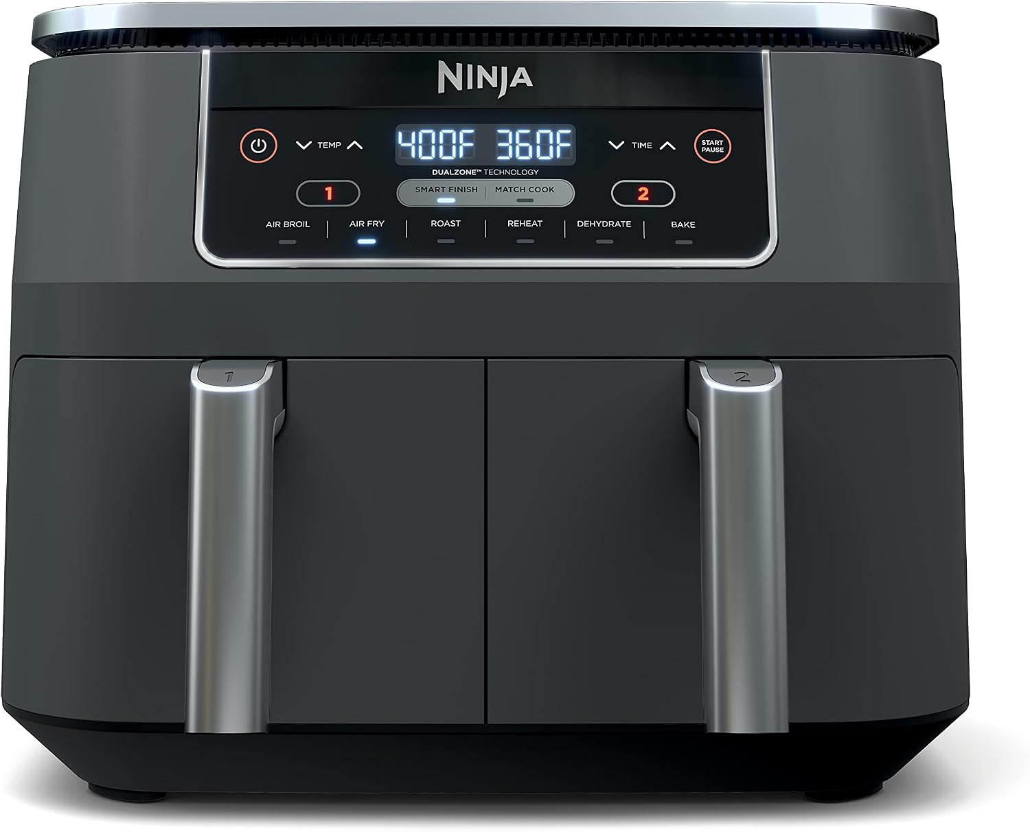 Ninja Foodi 6-in-1 8-qt. (7.6L) 2-Basket Air Fryer DualZone Technology, Match Cook & Smart Finish to Roast, Broil, Dehydrate & More for Quick, Easy Meals, Slate Grey (DZ201C) Canadian Version - pokemaNinja Foodi 6-in-1 8-qt. (7.6L) 2-Basket Air Fryer DualZone Technology, Match Cook & Smart Finish to Roast, Broil, Dehydrate & More for Quick, Easy Meals, Slate Grey (DZ201C) Canadian Version