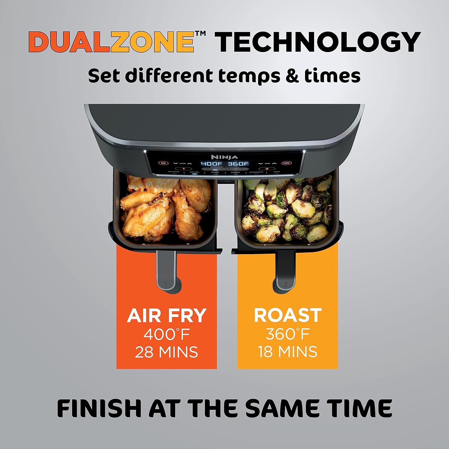Ninja Foodi 6-in-1 8-qt. (7.6L) 2-Basket Air Fryer DualZone Technology, Match Cook & Smart Finish to Roast, Broil, Dehydrate & More for Quick, Easy Meals, Slate Grey (DZ201C) Canadian Version - pokemaNinja Foodi 6-in-1 8-qt. (7.6L) 2-Basket Air Fryer DualZone Technology, Match Cook & Smart Finish to Roast, Broil, Dehydrate & More for Quick, Easy Meals, Slate Grey (DZ201C) Canadian Version