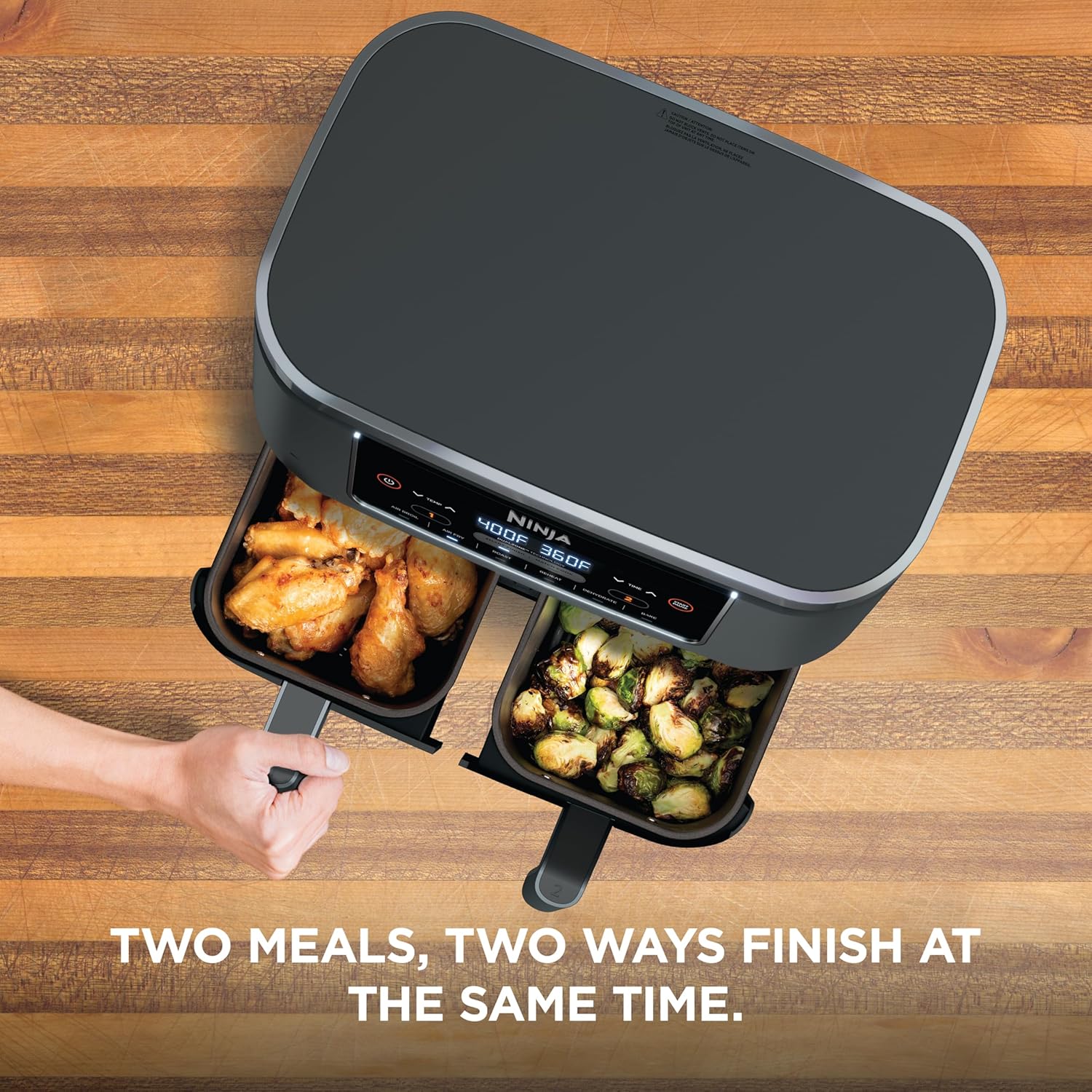 Ninja Foodi 6-in-1 8-qt. (7.6L) 2-Basket Air Fryer DualZone Technology, Match Cook & Smart Finish to Roast, Broil, Dehydrate & More for Quick, Easy Meals, Slate Grey (DZ201C) Canadian Version - pokemaNinja Foodi 6-in-1 8-qt. (7.6L) 2-Basket Air Fryer DualZone Technology, Match Cook & Smart Finish to Roast, Broil, Dehydrate & More for Quick, Easy Meals, Slate Grey (DZ201C) Canadian Version