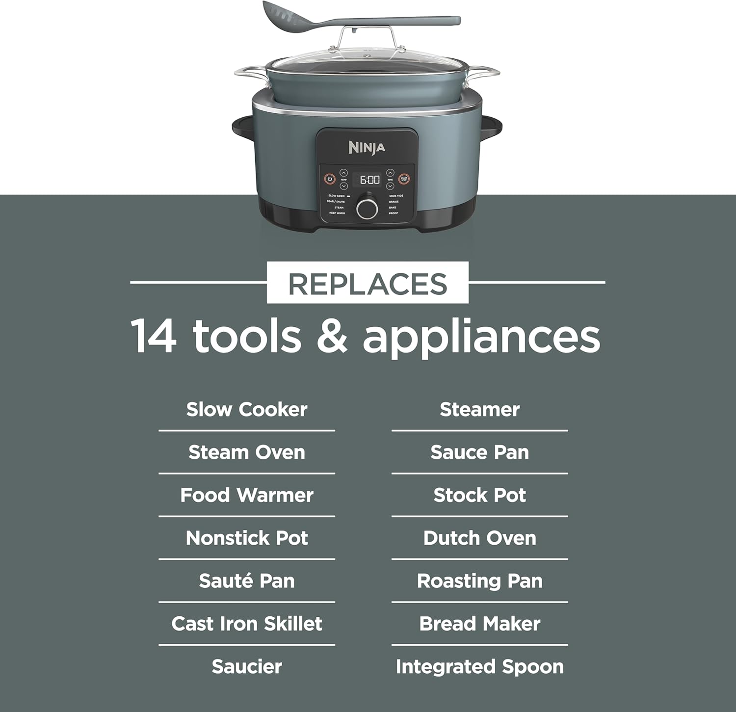 Ninja MC1001C Foodi PossibleCooker PRO 8.5 Quart Multi-Cooker, with 8-in-1 Slow Cooker,Dutch Oven,Steamer &More,Glass Lid & Integrated Spoon,Nonstick,Oven Safe Pot to 500°F,Sea Salt Gray,Sea Salt Grey - pokemaNinja MC1001C Foodi PossibleCooker PRO 8.5 Quart Multi-Cooker, with 8-in-1 Slow Cooker,Dutch Oven,Steamer &More,Glass Lid & Integrated Spoon,Nonstick,Oven Safe Pot to 500°F,Sea Salt Gray,Sea Salt Grey