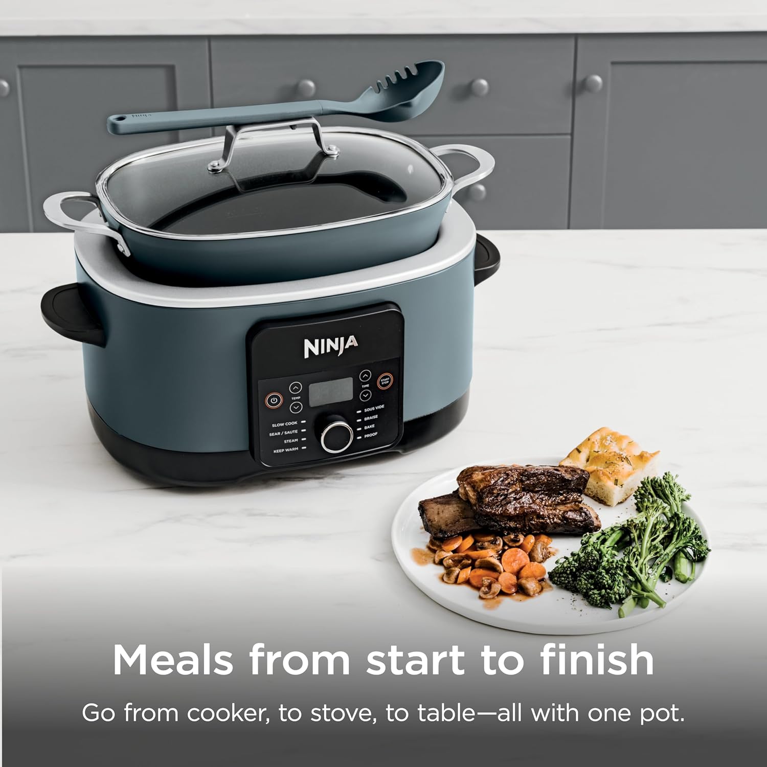 Ninja MC1001C Foodi PossibleCooker PRO 8.5 Quart Multi-Cooker, with 8-in-1 Slow Cooker,Dutch Oven,Steamer &More,Glass Lid & Integrated Spoon,Nonstick,Oven Safe Pot to 500°F,Sea Salt Gray,Sea Salt Grey - pokemaNinja MC1001C Foodi PossibleCooker PRO 8.5 Quart Multi-Cooker, with 8-in-1 Slow Cooker,Dutch Oven,Steamer &More,Glass Lid & Integrated Spoon,Nonstick,Oven Safe Pot to 500°F,Sea Salt Gray,Sea Salt Grey