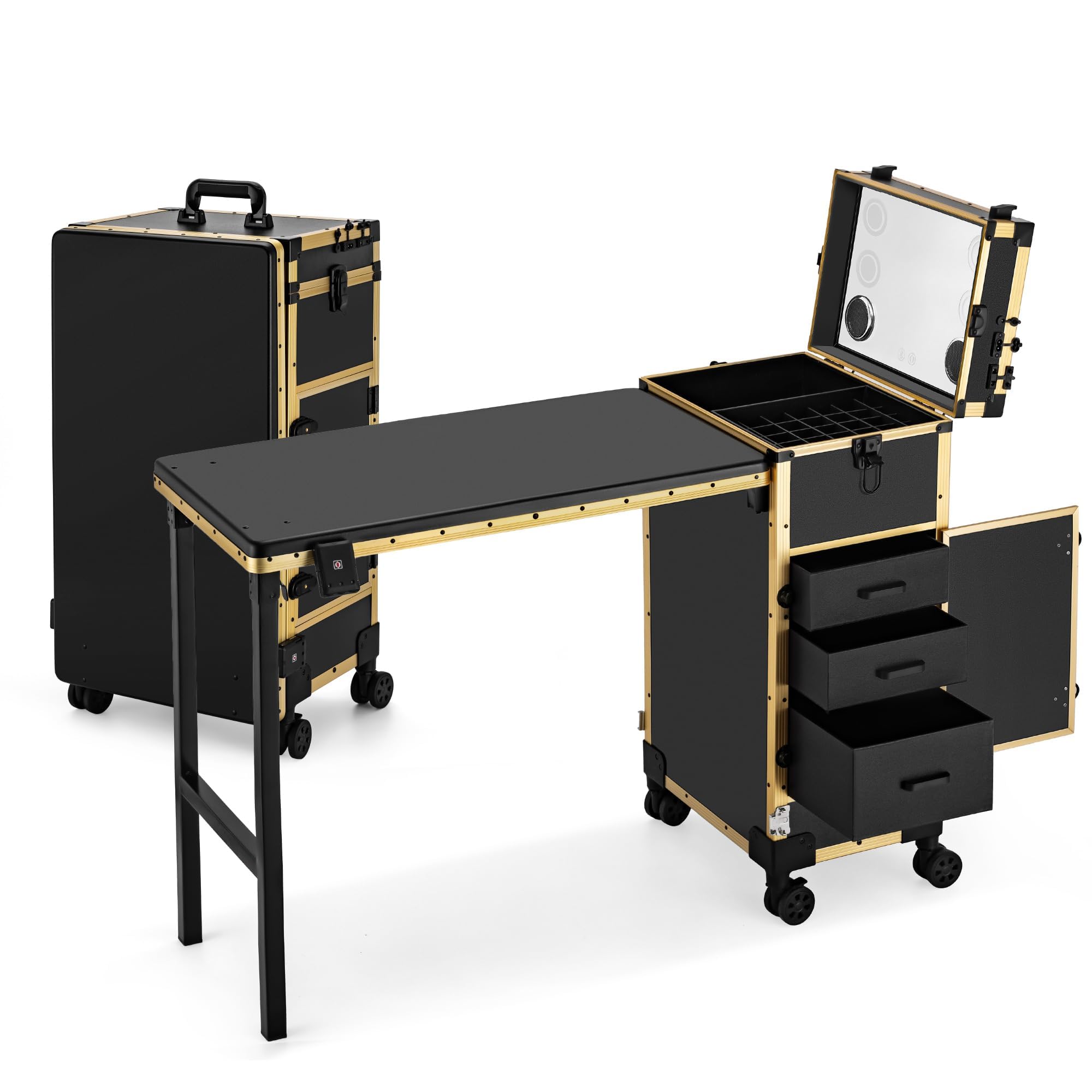OBOX Rolling Portable Manicure Table with 3 Drawers, Lockable Makeup Train Case with Mirror, Foldable Nail Desk with Wheels & Handle, Mesa de Uñas Profesional para Nail Techs & Salon Use, Pink - pokemaOBOX Rolling Portable Manicure Table with 3 Drawers, Lockable Makeup Train Case with Mirror, Foldable Nail Desk with Wheels & Handle, Mesa de Uñas Profesional para Nail Techs & Salon Use, Pink