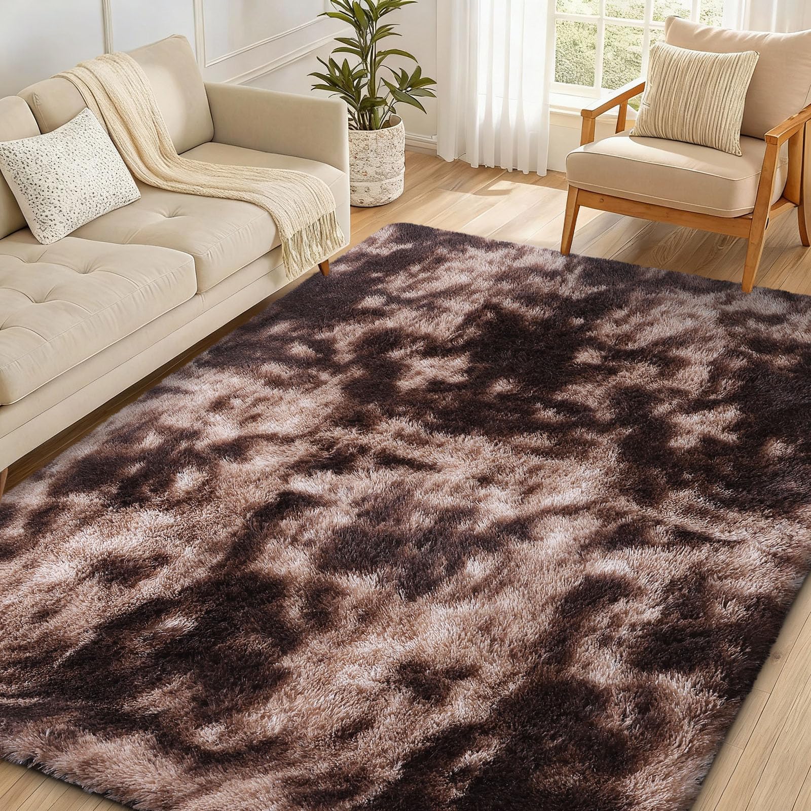 OLANLY Fluffy Area Rug for Living Room Bedroom, 5x8 Feet Soft Shaggy Non-Slip Carpet, Indoor Modern Plush Area Rugs for Kids Girls and Boys, Dorms, Nursery Rooms, Home Decor, Coffee - pokemaOLANLY Fluffy Area Rug for Living Room Bedroom, 5x8 Feet Soft Shaggy Non-Slip Carpet, Indoor Modern Plush Area Rugs for Kids Girls and Boys, Dorms, Nursery Rooms, Home Decor, Coffee